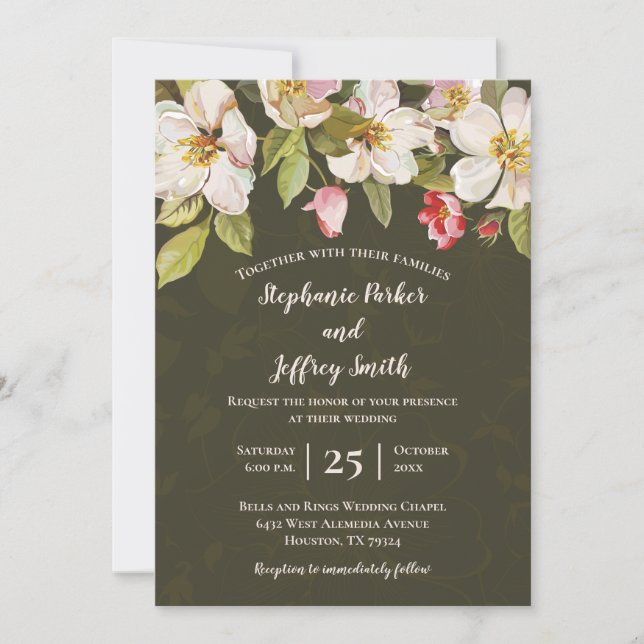 Invitación a la boda floral de la Magnolia rosa +  (Anverso)