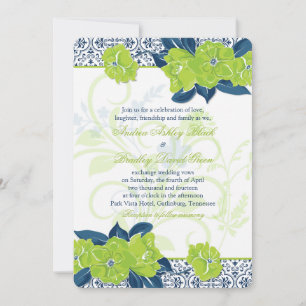 Invitación a la boda floral de la Marina Azul Vint