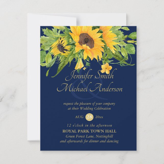 Invitación a la boda floral de la marina de Sunflo (Anverso)