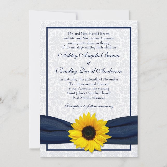 Invitación a la boda floral de la Marina del Sol D (Anverso)