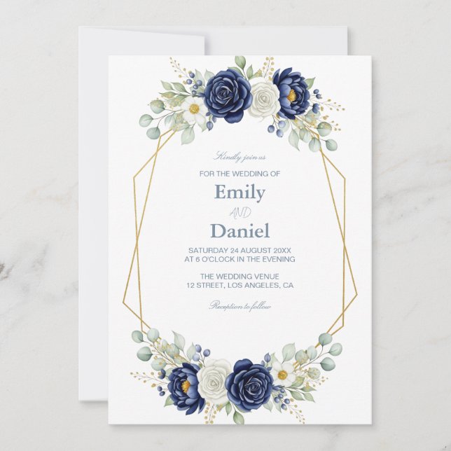 Invitación a la boda floral de la Marina Geométric (Anverso)