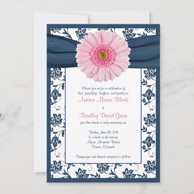 Invitación a la boda floral de la Marina Gerbera d (Anverso)