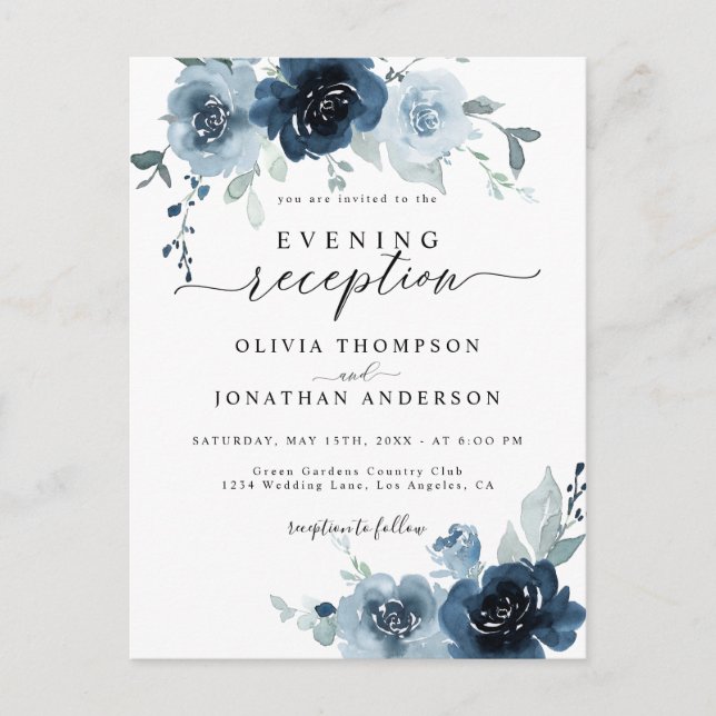 Invitación a la boda floral de la Marina Oscura Az (Anverso)