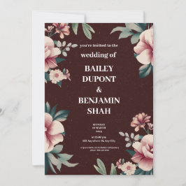 Invitación a la boda floral de la melocotón marrón