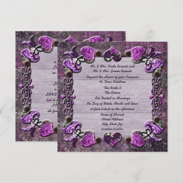 Invitación a la boda floral de la pasión púrpura (Anverso / Reverso)