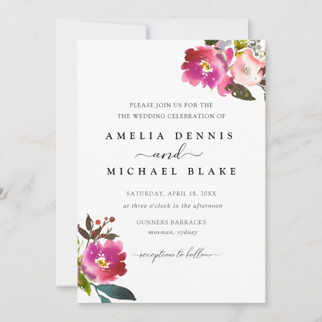 Invitación a la boda floral de la primavera acuare (Anverso)
