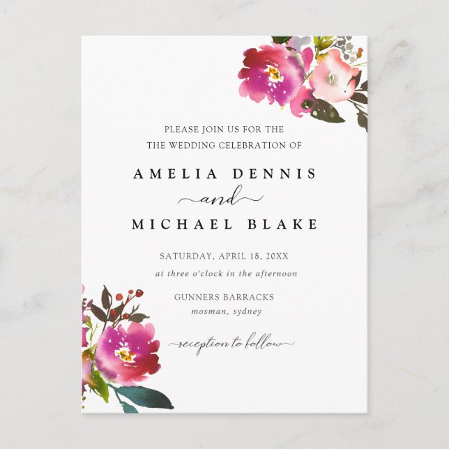 Invitación a la boda floral de la primavera acuare (Anverso)