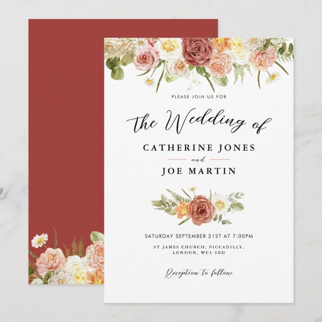 Invitación a la boda floral de la Tierra Rústica (Anverso / Reverso)