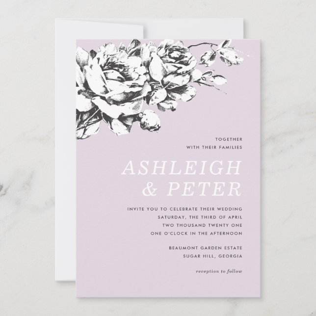Invitación a la boda floral de La Vie en Rosa - Pú (Anverso)