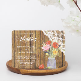Invitación a la boda floral de Lace Wood Mason Jar