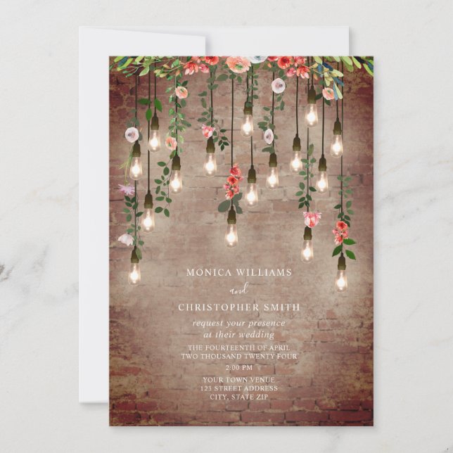 Invitación a la boda floral de ladrillo ligero vin (Anverso)