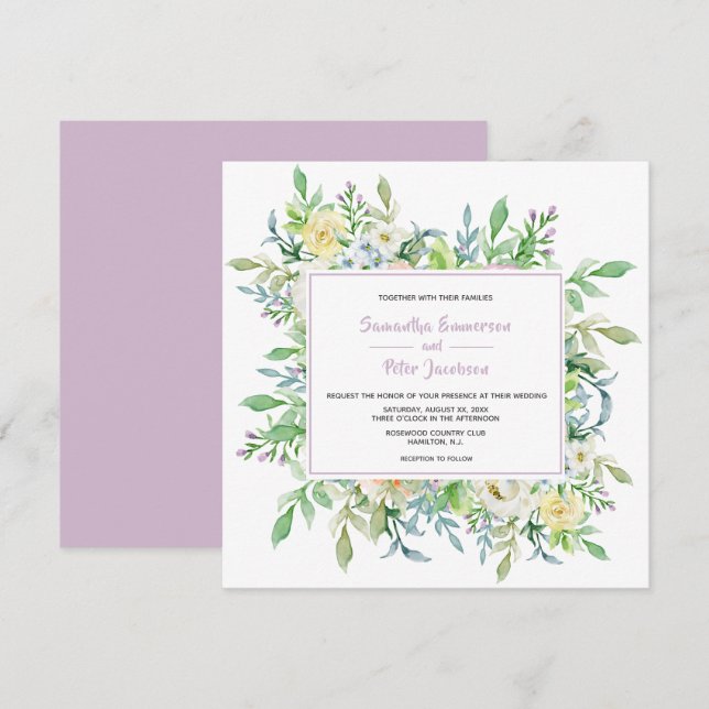 Invitación a la boda floral de las flores de veran (Anverso / Reverso)