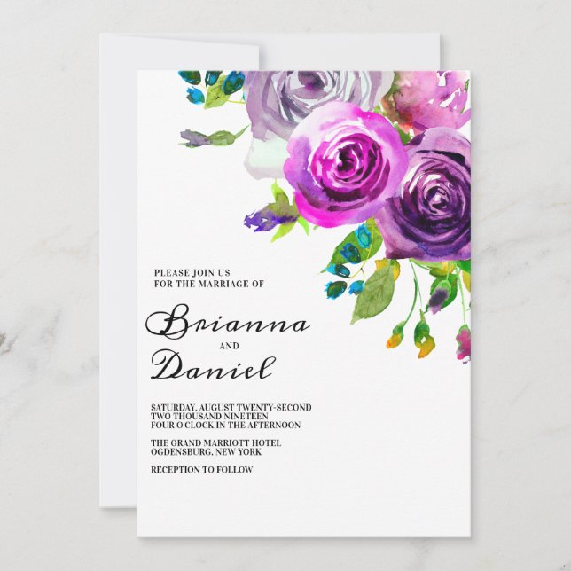 Invitación a la boda floral de lavanda (Anverso)