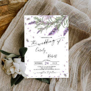 Invitación a la boda floral de lavanda rústica
