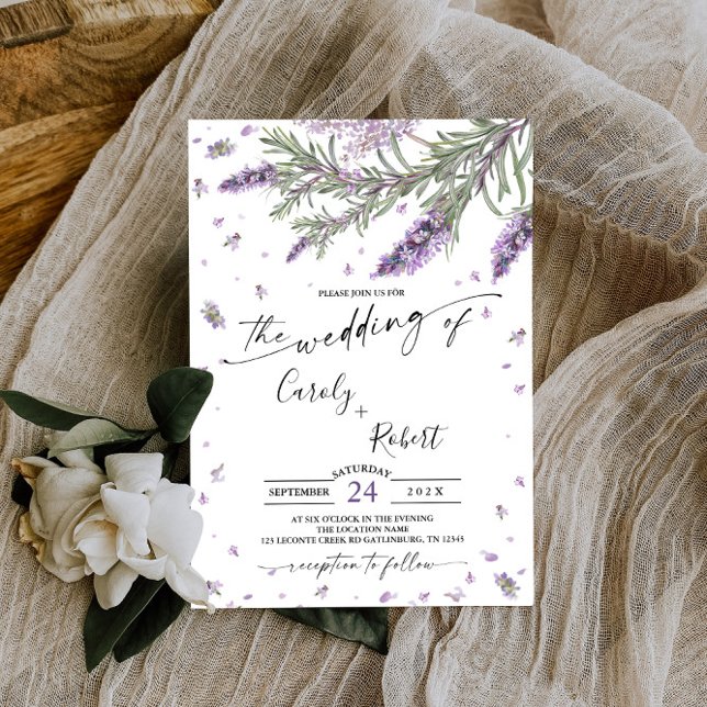 Invitación a la boda floral de lavanda rústica (Subido por el creador)
