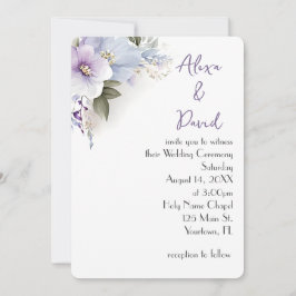 Invitación a la boda floral de lavanda y azul