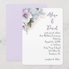 Invitación a la boda floral de lavanda y azul