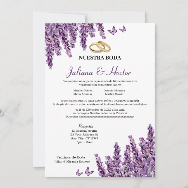 Invitación a la boda floral de Lavender (Anverso)