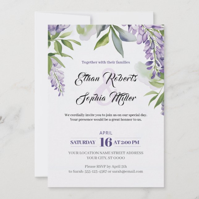 Invitación a la boda floral de Lilac Garden (Anverso)