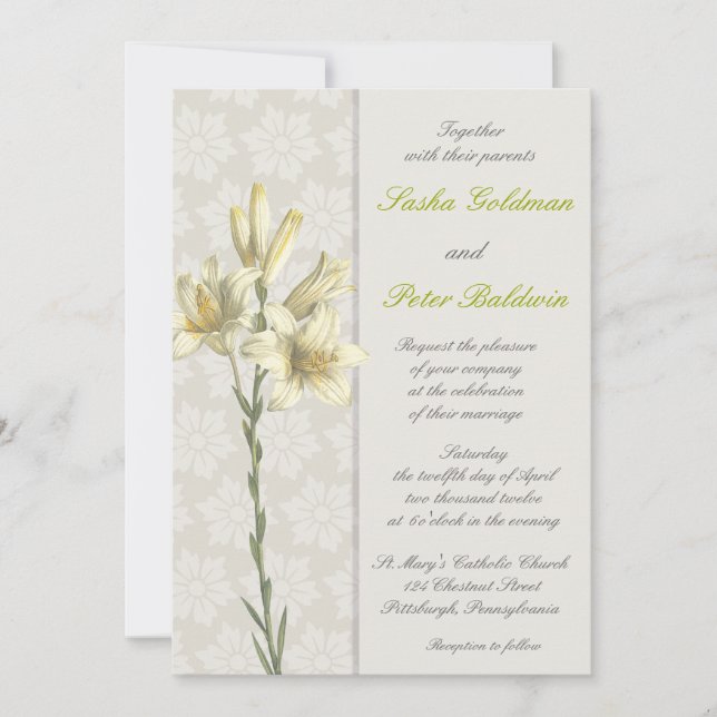 Invitación a la boda floral de Lillies blancos (Anverso)