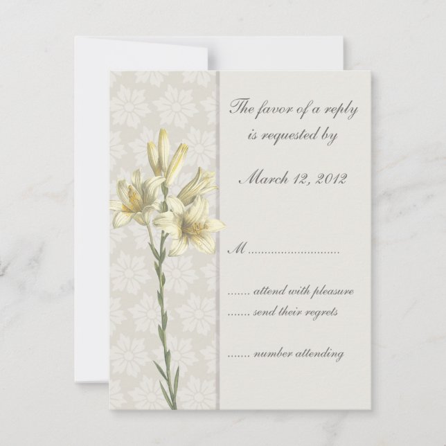 Invitación a la boda floral de Lillies blancos RSV (Anverso)