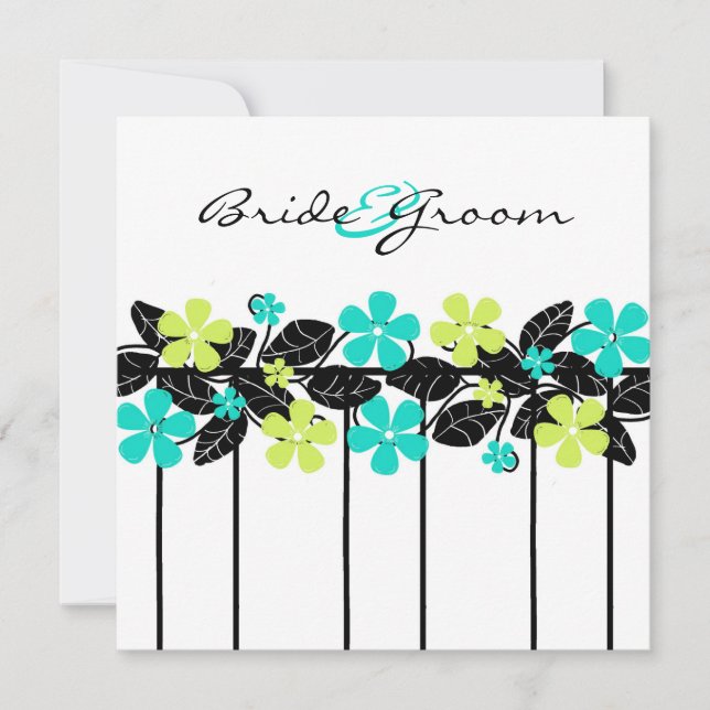 Invitación a la boda floral de limón y turquesa (Anverso)