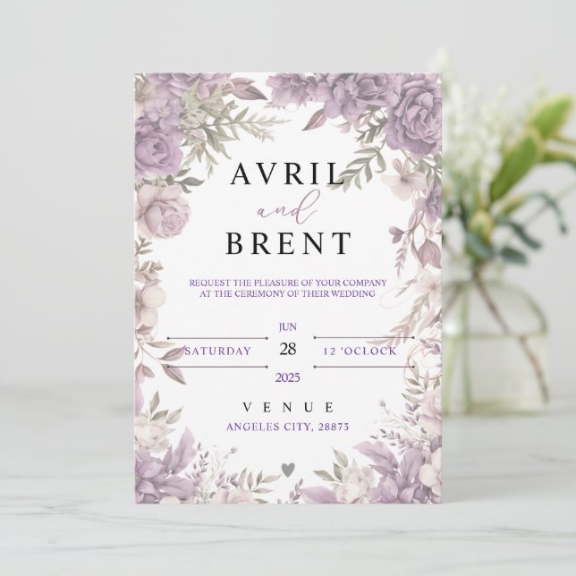 Invitación a la boda floral de los sueños de Laven (Anverso de pie)