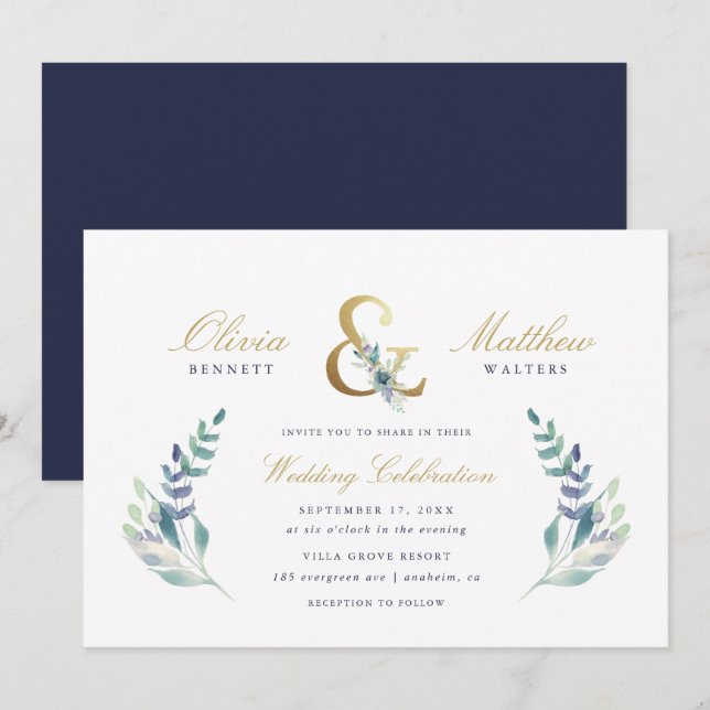 Invitación a la boda floral de lujo (Anverso / Reverso)