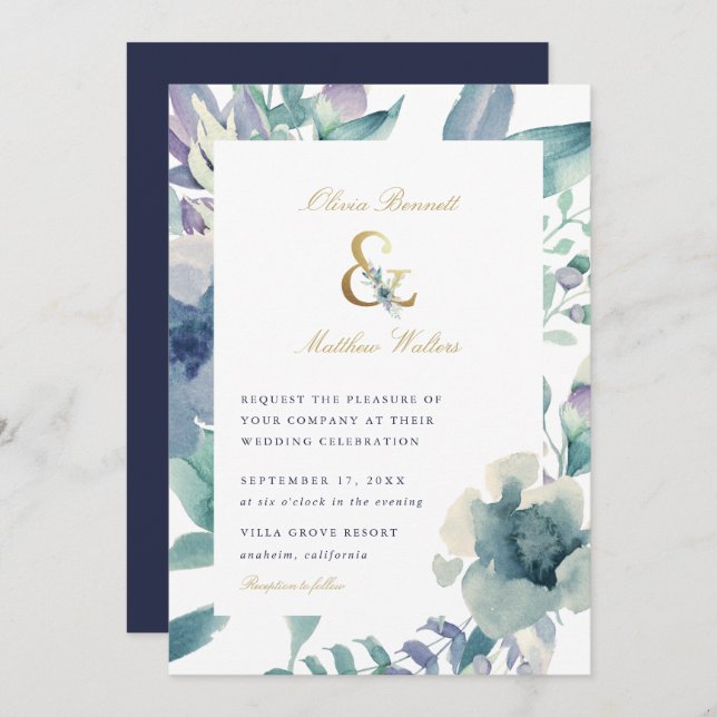 Invitación a la boda floral de lujo (Anverso / Reverso)
