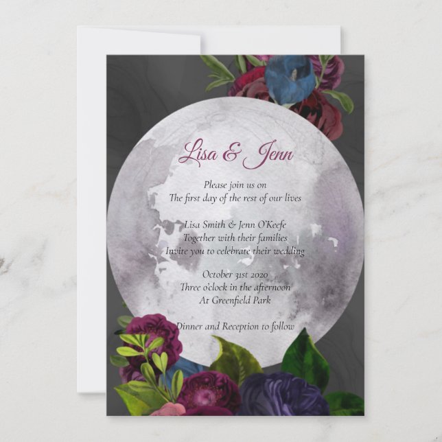Invitación a la boda floral de luna llena (Anverso)