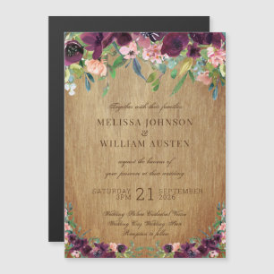 Invitación a la boda floral de madera rústica