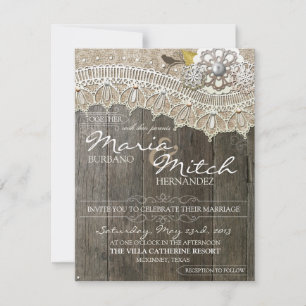 Invitación a la boda floral de madera rústica y en