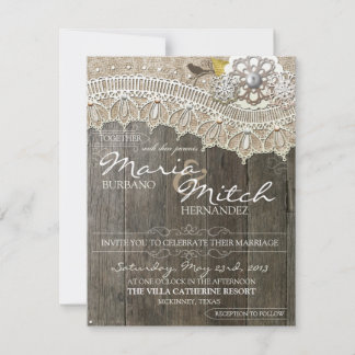 Invitación a la boda floral de madera rústica y en