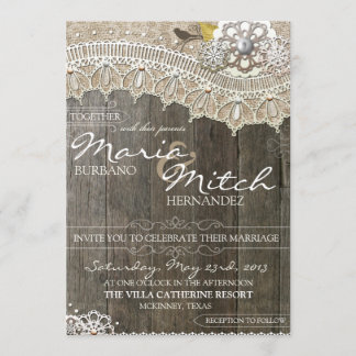 Invitación a la boda floral de madera rústica y en