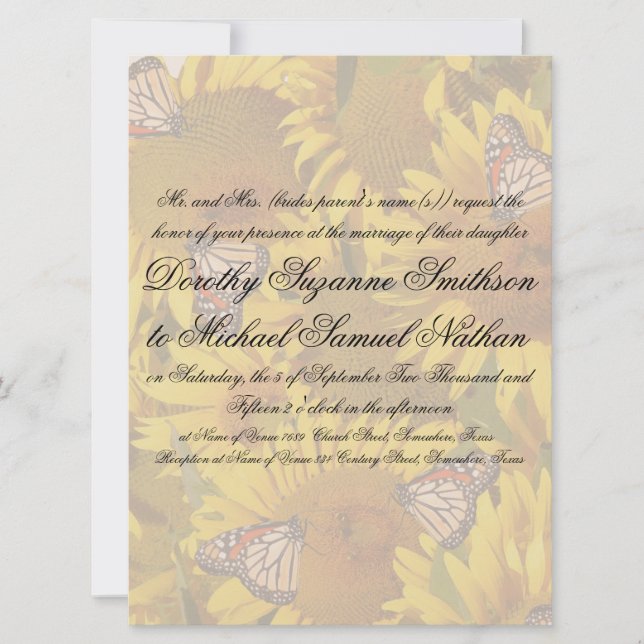 Invitación a la boda floral de mariposas de giraso (Anverso)
