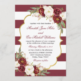 Invitación a la boda floral de Marsala a rayas
