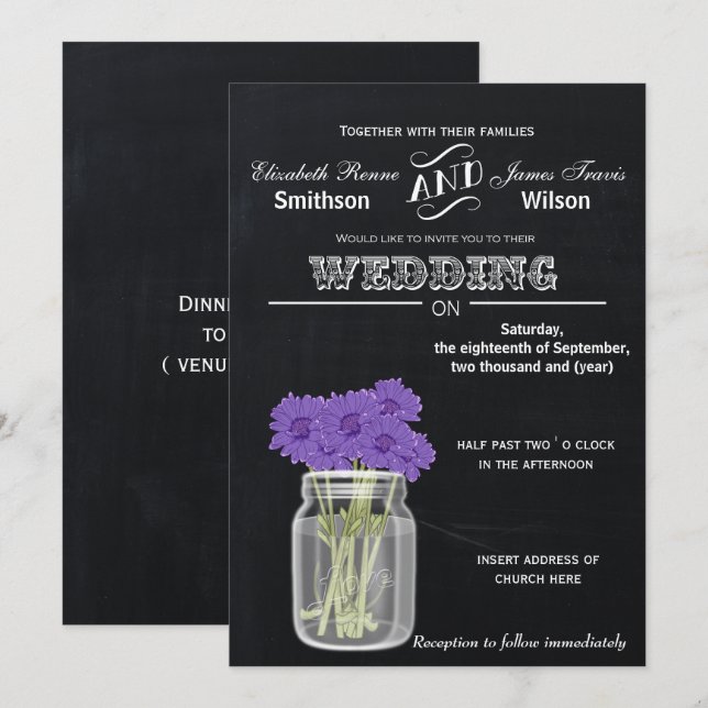 Invitación a la boda floral de Mason Jar en Chalkb (Anverso / Reverso)
