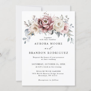 Invitación a la boda floral de Mauve Dusty Rosa Kh