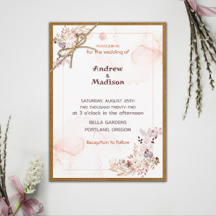 Invitación a la boda floral de melocotón simple