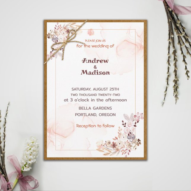 Invitación a la boda floral de melocotón simple (Subido por el creador)