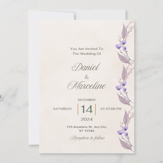 Invitación a la boda floral de moda (Anverso)