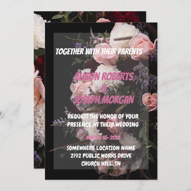 Invitación a la boda floral de moda burdeos (Anverso / Reverso)