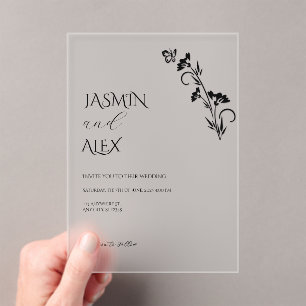 Invitación a la boda floral de moda negra
