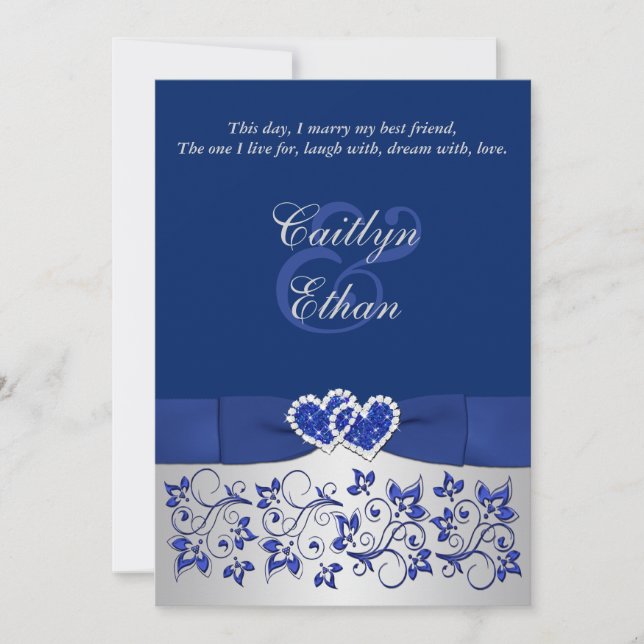 Invitación a la boda floral de Monograma Azul, Pla (Anverso)