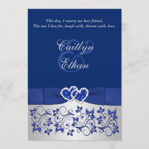 Invitación a la boda floral de Monograma Azul, Pla