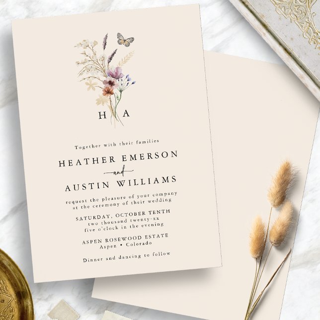 Invitación a la boda floral de monograma boho (Monogram Boho Floral Wedding Invitation
)