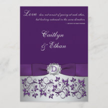 Invitación a la boda floral de Monograma púrpura y