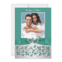 Invitación a la boda floral de Monograma Verde azu