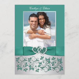 Invitación a la boda floral de Monograma Verde azu