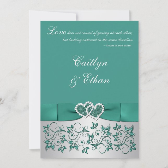 Invitación a la boda floral de Monograma Verde azu (Anverso)
